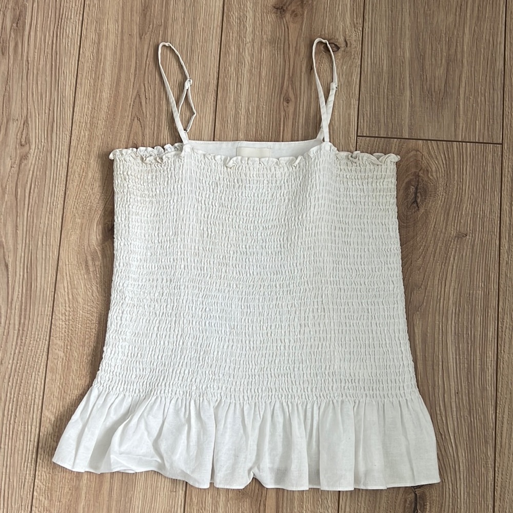 Anthropologie Maeve Smocked White Tank